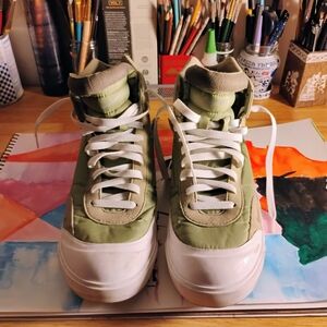 Nike Dunks Men's Nylon High-Top Sneakers - Green and White (Hard To Find)